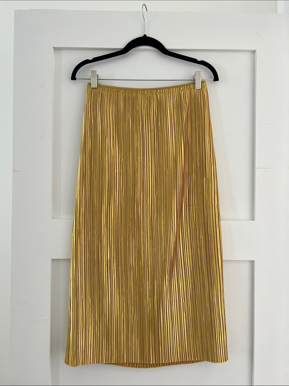 Anthropologie Metallic Gold Pleated Midi Skirt